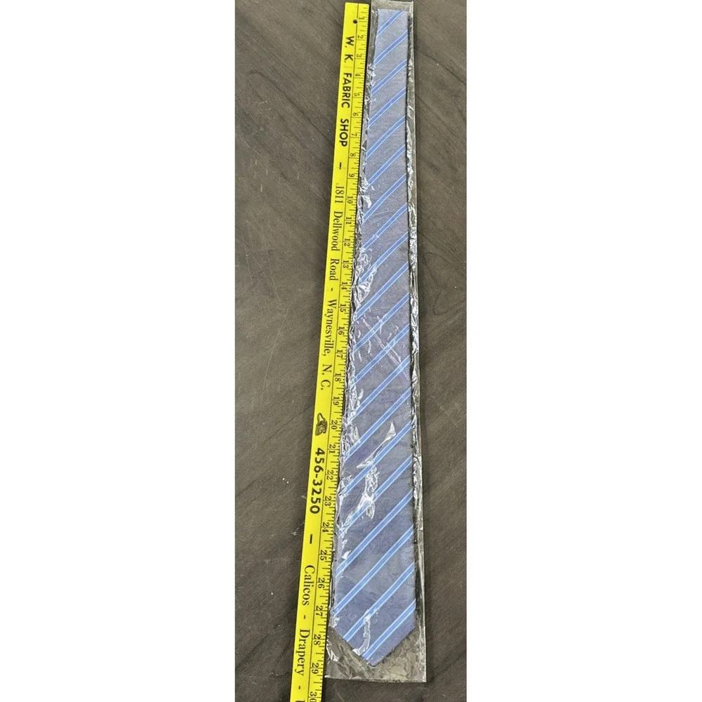 Kailong Men's Handmade 100% Silk Tie Navy Light Blue Striped Necktie New